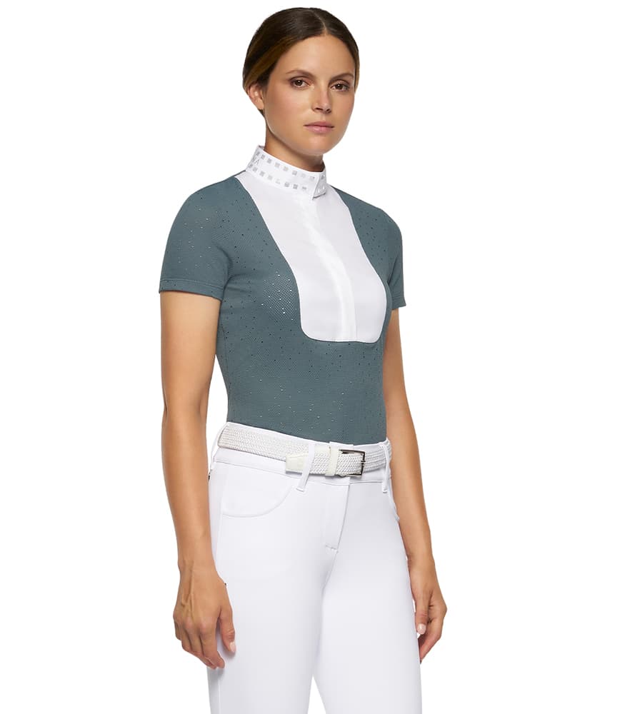 CAVALLERIA TOSCANA Cavalleria Toscana Micro Sequins Half Wedstrijd Shirt Petrol